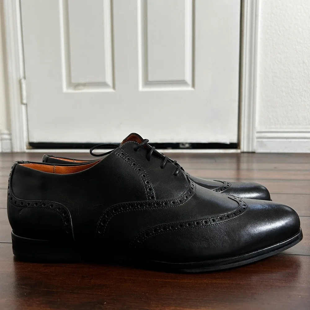 NWOB Wolf & Shepherd Sienna Cap Toe Wingtip Mens 11.5 Black Leather Oxford Shoes